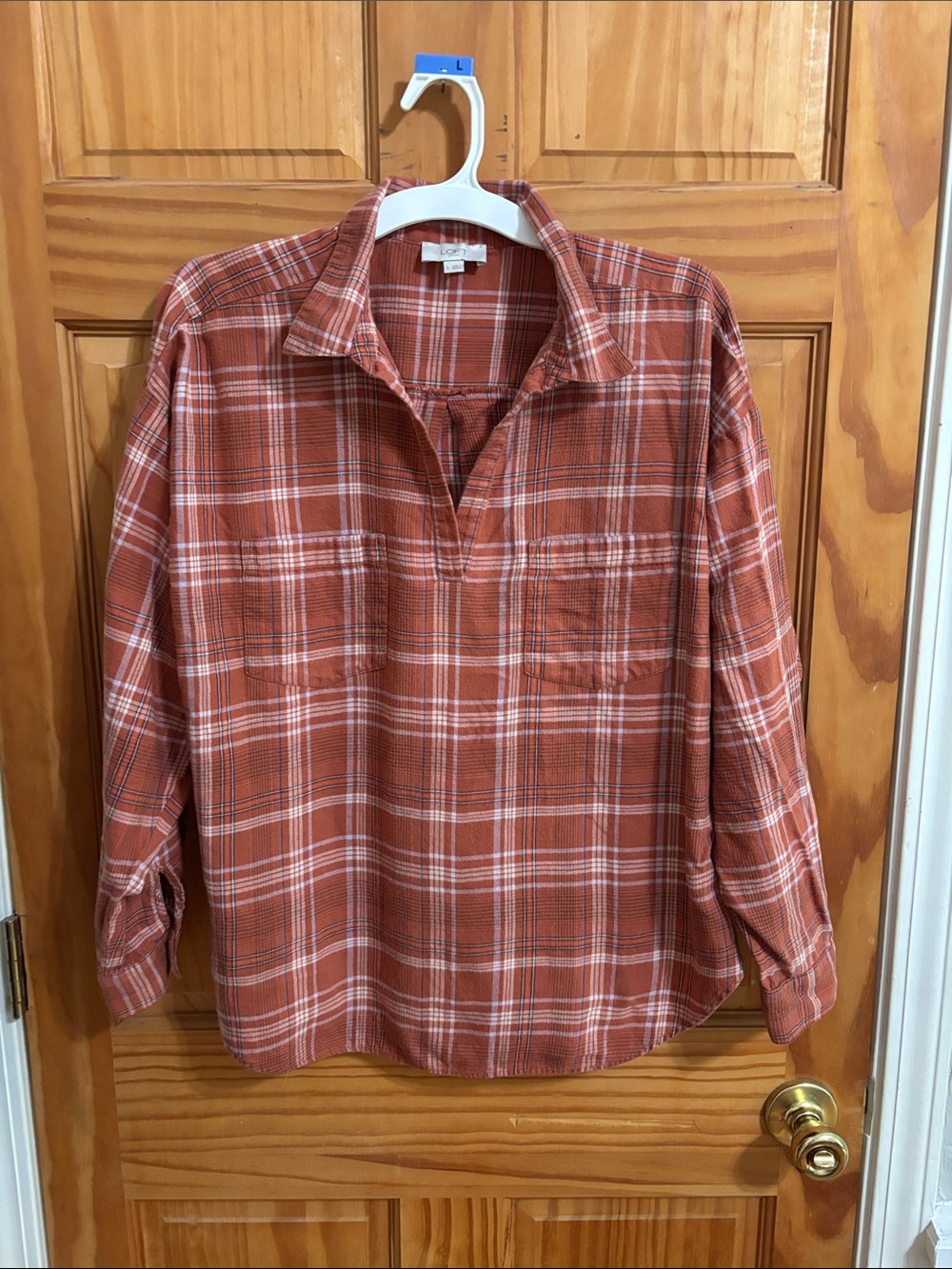 LOFT Rust Plaid Long-Sleeve Flannel  Shirt